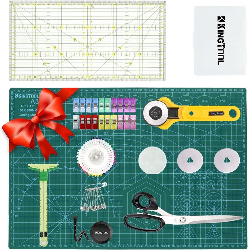 KingTool 78 Pcs Rotary Cutter Set - 45mm Cutter Kit with A3 Cutting Mat, Fabric Scissors 3 Replacement Blades, Quilting Rulers, Sewing Clips, Sewing Pins - Perfect for Crafting,Quilting,Sewing - Image 1
